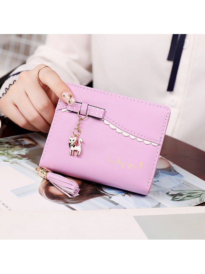 Women's short wallet 2021 New Cute pendant cat zipper Folding Purse