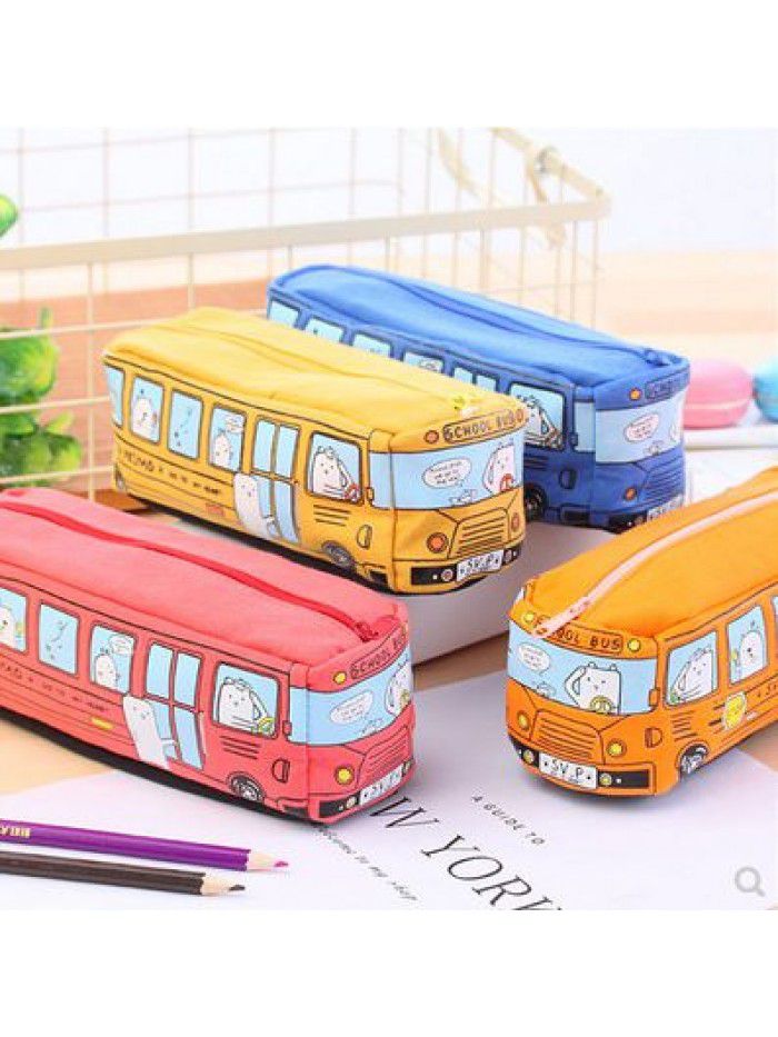 Cross border big capacity car pencil case creative canvas prinuo bus pencil case