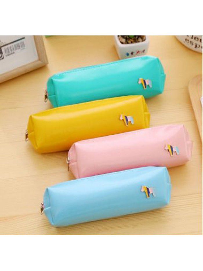 Korean stationery Korean men's and women's creative simple pencil case small fresh beautiful pony leather pencil bag