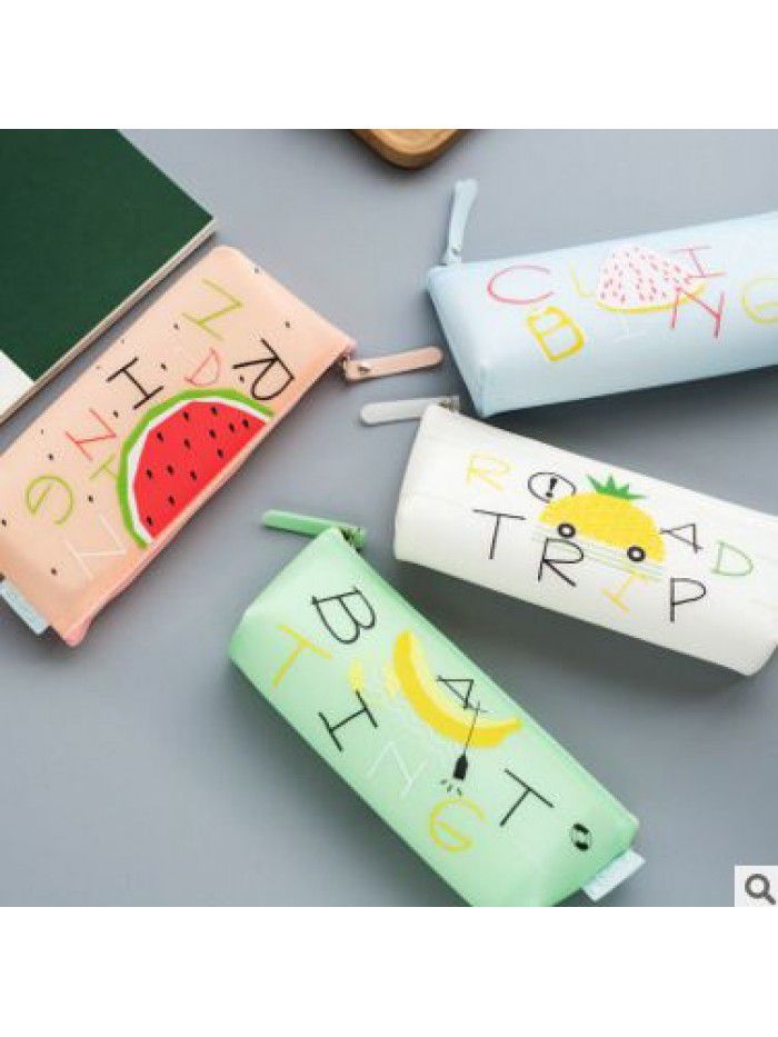 Stationery jelly student creative stationery bag small fresh fruit storage bag silicone triangle girls pencil bag