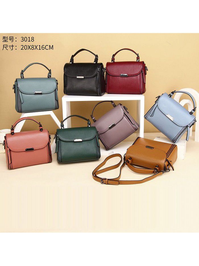 Bag women's leather new 2021 fashion handbag top layer cowhide One Shoulder Messenger Bag trend small square bag 3018