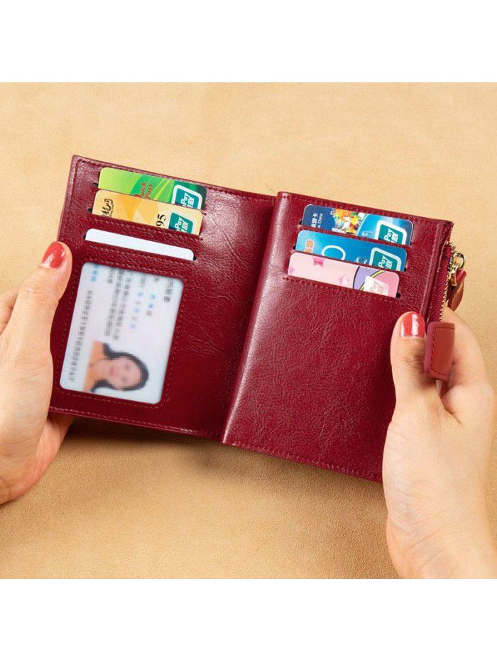  New Retro Leather lady's wallet multi function RFID anti theft brush large capacity change Zipper Wallet