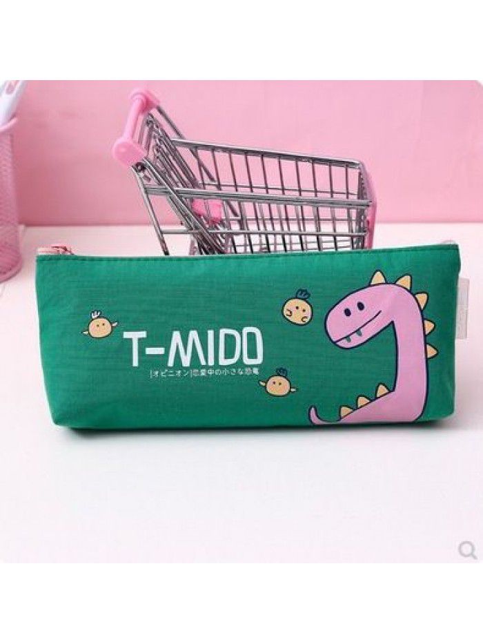 Korean version large capacity pencil bag for female primary school students cute little dinosaur canvas pencil bag for junior high school students stationery
