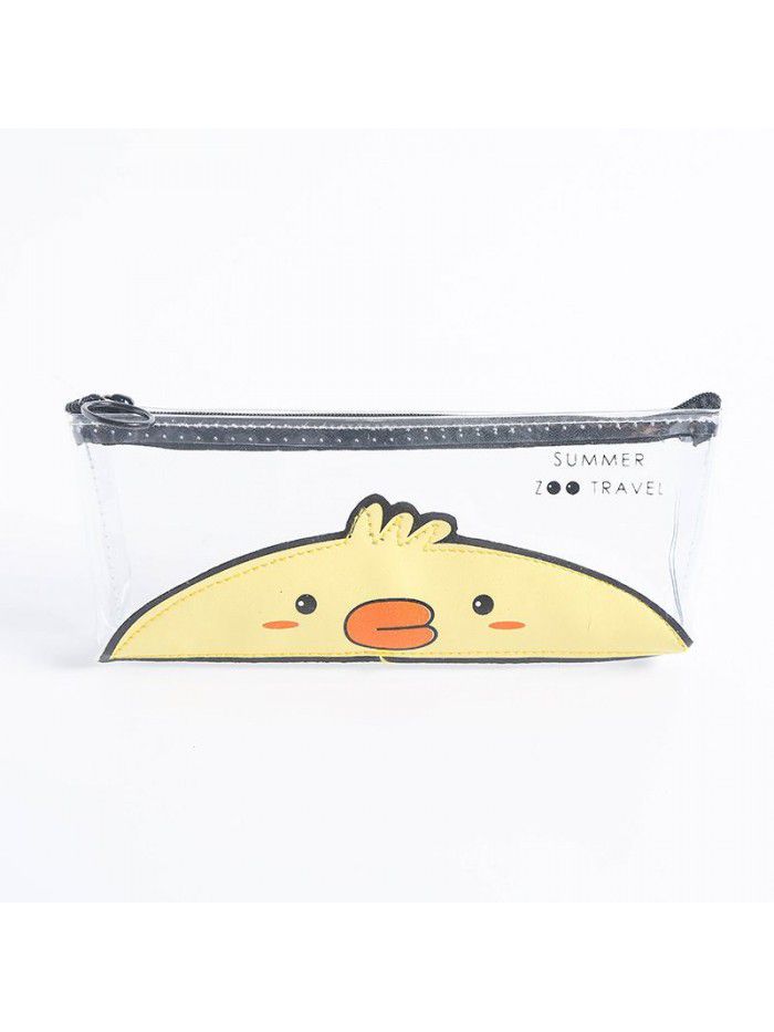 Small fresh zoo transparent large capacity pen bag student stationery storage bag PVC waterproof and stain resistant pen bag