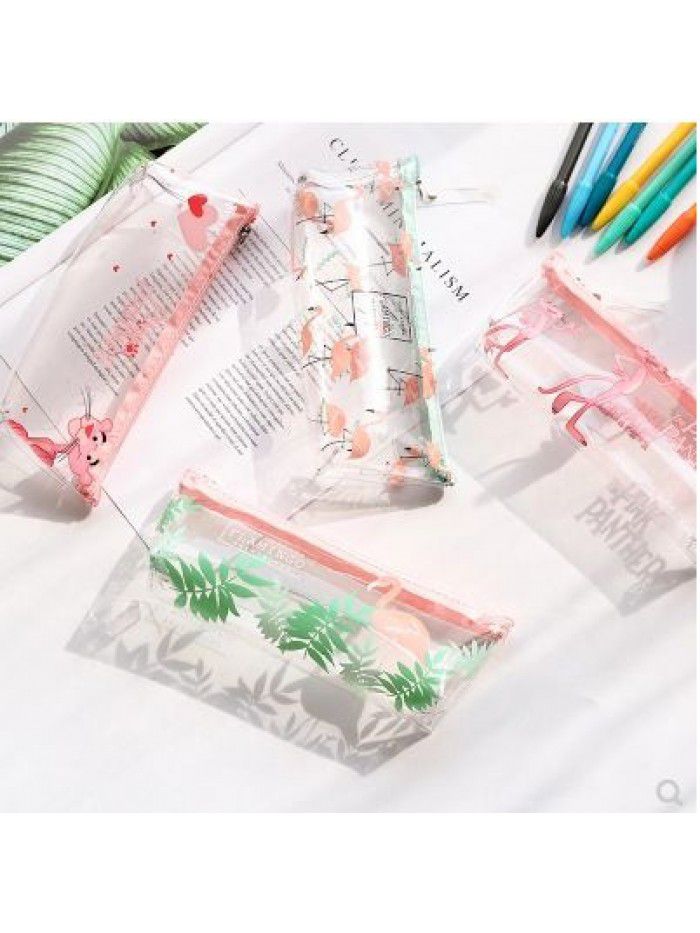 Korean creative small fresh pencil bag transparent art Flamingo pencil bag large capacity simple schoolgirl stationery bag
