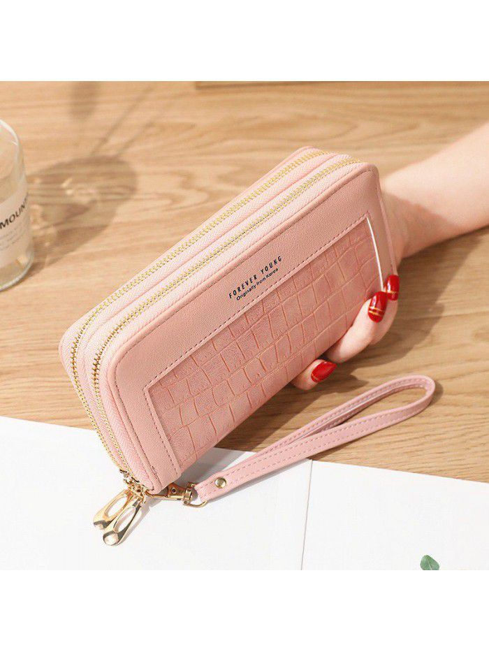 New women's Long Wallet double zipper Korean student stone wallet large capacity hand bag soft zero wallet