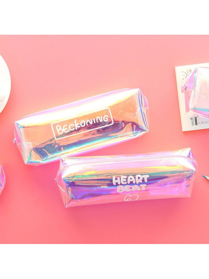 Korean new creative large capacity cool laser pencil case transparent color pencil case student supplies stationery case