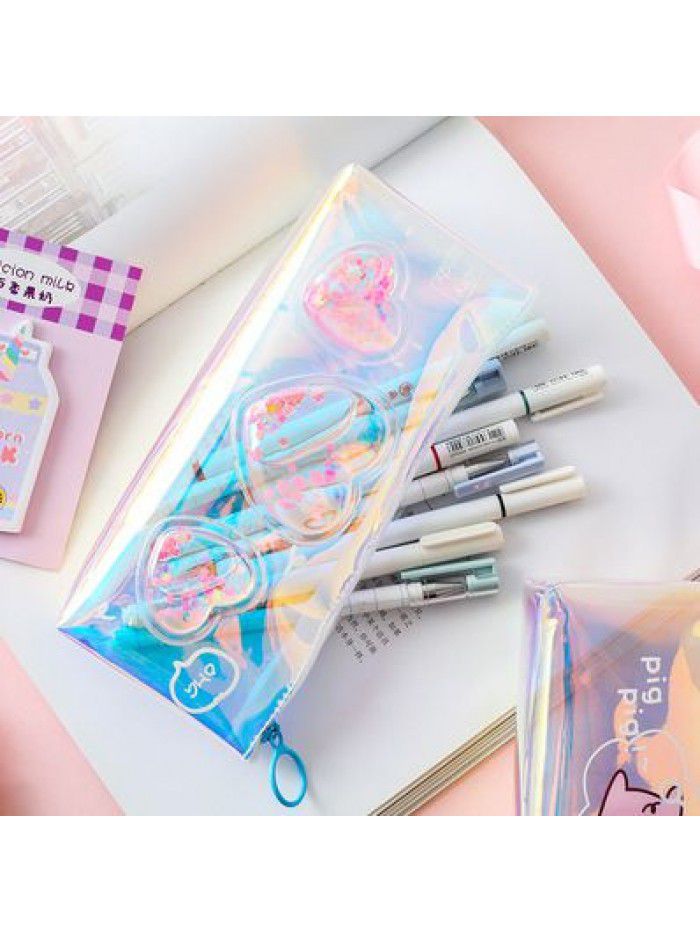 Ins more than laser oil pencil case cute simple large capacity pencil case small fresh stationery student transparent bag