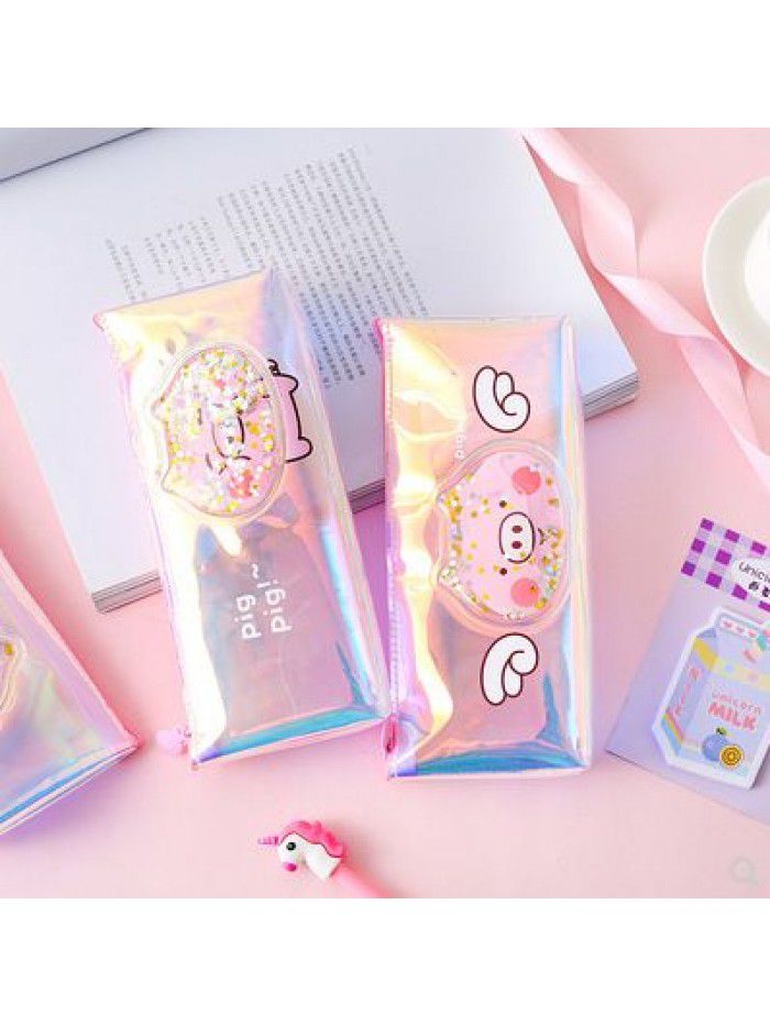 Ins more than laser oil pencil case cute simple large capacity pencil case small fresh stationery student transparent bag