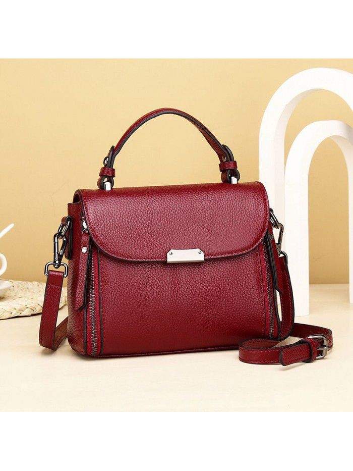 Bag women's leather new 2021 fashion handbag top layer cowhide One Shoulder Messenger Bag trend small square bag 3018