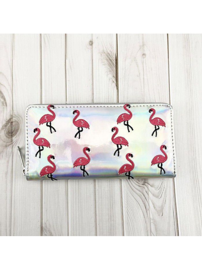 Women's 2021 new product Pu embroidery flamboyant bird Long Wallet women's one shoulder bag Korean zero wallet wallet