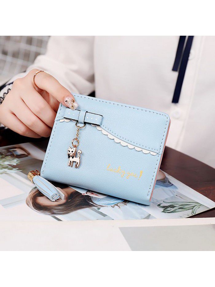 Women's short wallet 2021 New Cute pendant cat zipper Folding Purse