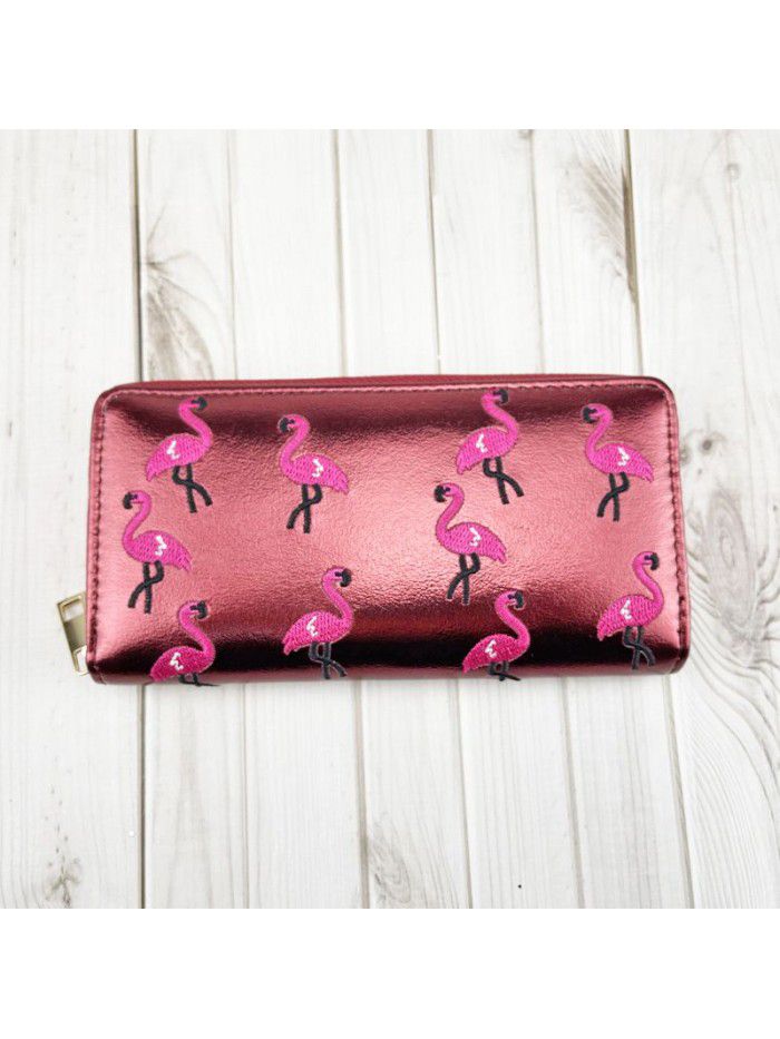 Women's 2021 new product Pu embroidery flamboyant bird Long Wallet women's one shoulder bag Korean zero wallet wallet