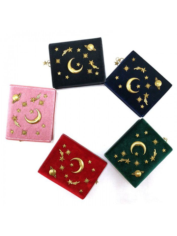  new lady's star moon bag velvet star sky short wallet metal Galaxy card bag zero wallet