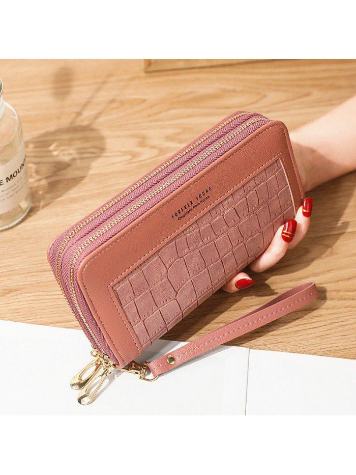 New women's Long Wallet double zipper Korean student stone wallet large capacity hand bag soft zero wallet