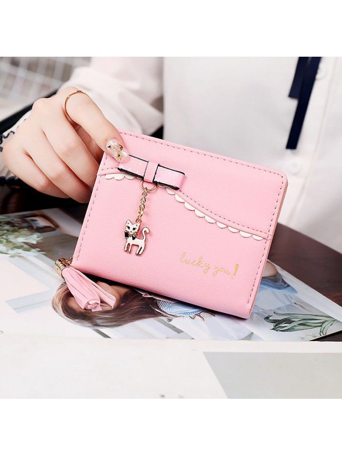 Women's short wallet 2021 New Cute pendant cat zipper Folding Purse