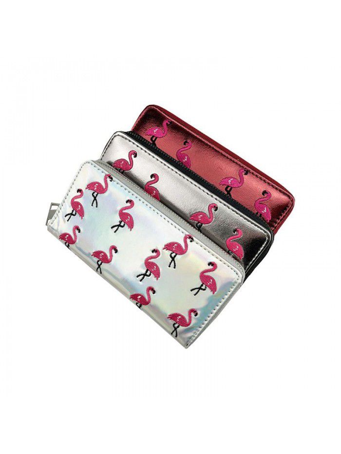 Women's 2021 new product Pu embroidery flamboyant bird Long Wallet women's one shoulder bag Korean zero wallet wallet