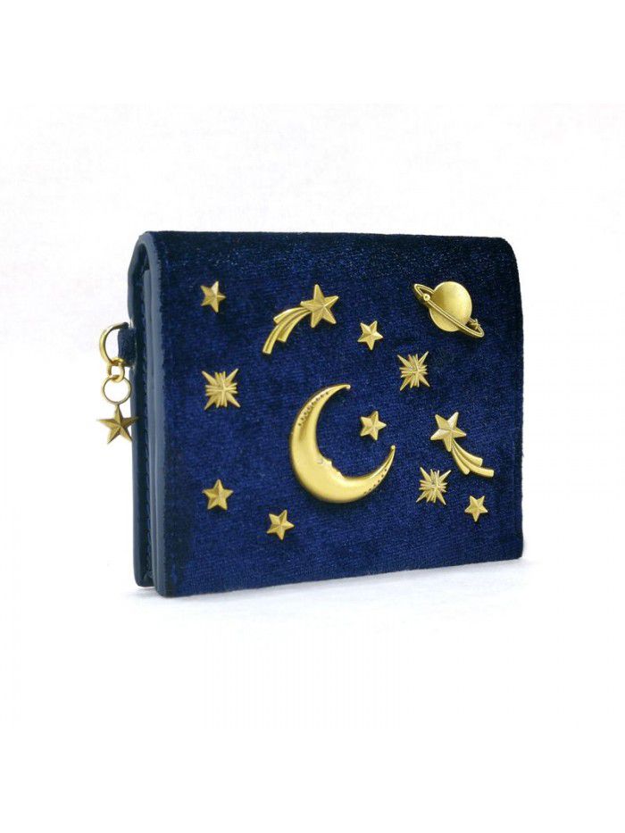  new lady's star moon bag velvet star sky short wallet metal Galaxy card bag zero wallet