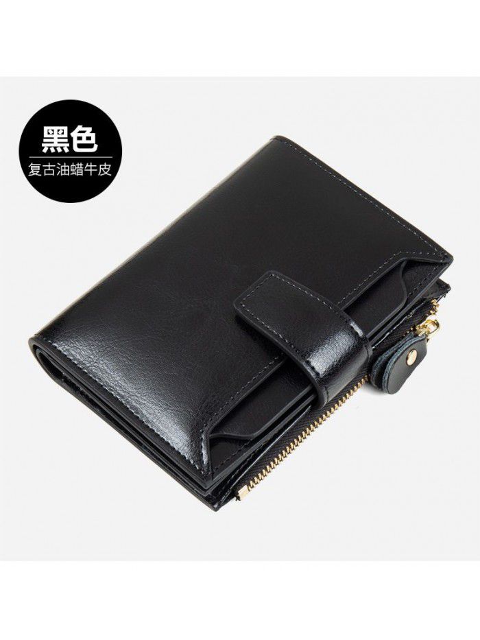  New Retro Leather lady's wallet multi function RFID anti theft brush large capacity change Zipper Wallet