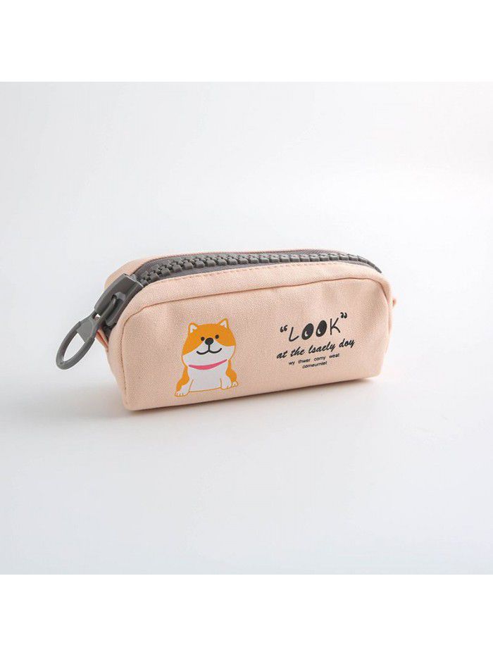 Creative cartoon cute dog big zipper girl heart large capacity pencil bag stationery bag pencil bag