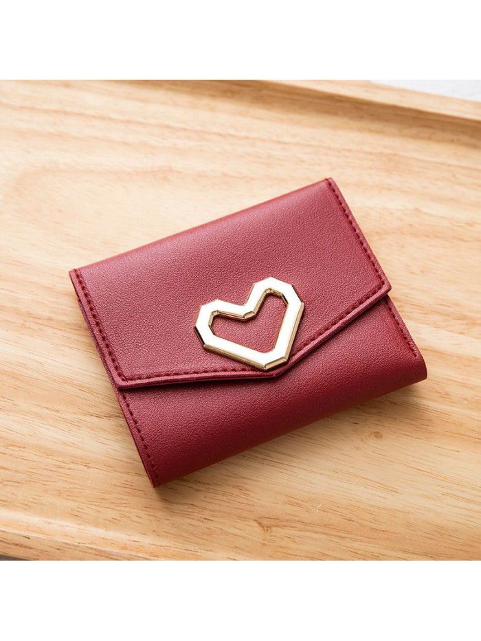  fashion short wallet women's Korean heart-shaped wallet simple square three fold Wallet women's zero wallet