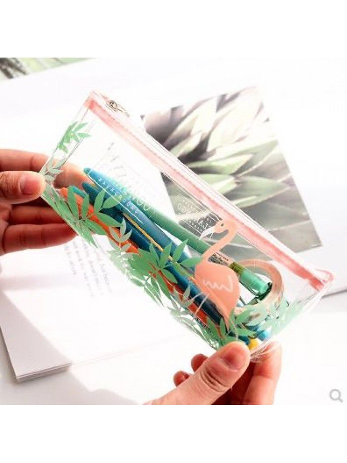Korean creative small fresh pencil bag transparent art Flamingo pencil bag large capacity simple schoolgirl stationery bag