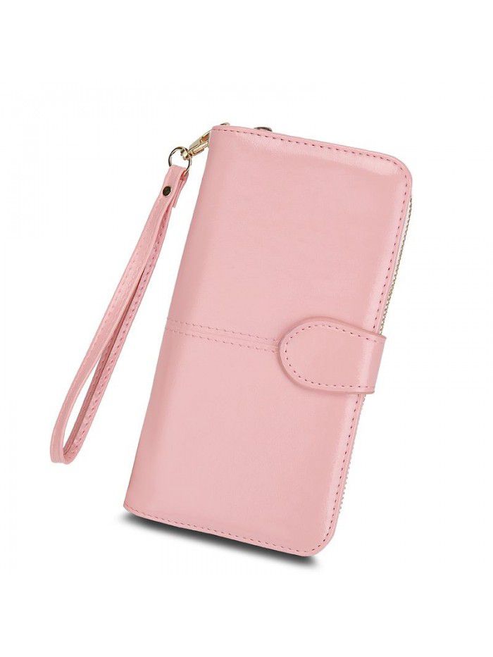 Cross border women's wallet oil wax leather retro Long Wallet women's large capacity multi-function zipper buckle mobile phone bag women