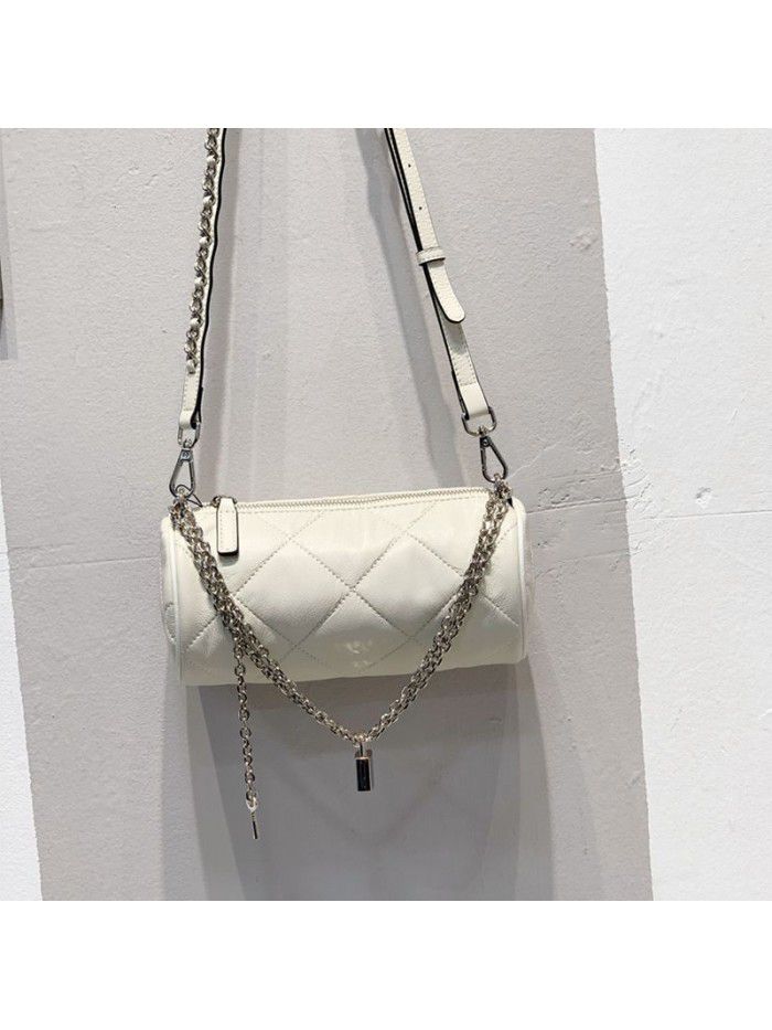 Cowhide single shoulder Crossbody Bag women 2021 new xiaoxiangfeng Lingge chain bag fashion leather women's bag 3318