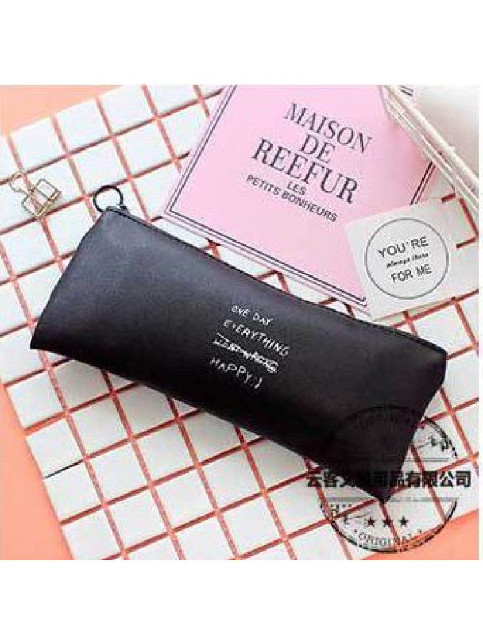 New Korean simple solid color personalized leather pencil bag student creative zipper stationery bag pencil bag