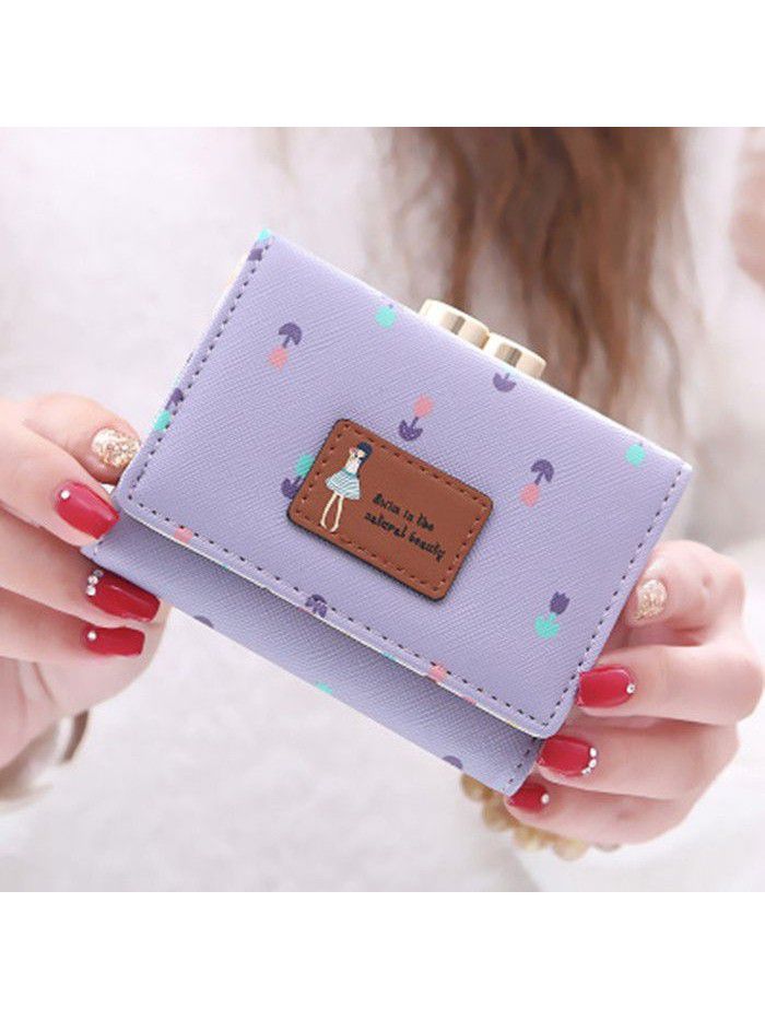 Special price folding women's wallet short Japanese and Korean three fold cute girl student wallet zero wallet metal clip