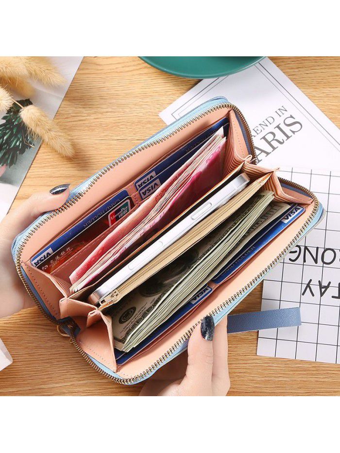 Wholesale cross border color contrast splicing Long Wallet women's hand bag women's fashion Japan and South Korea large capacity zipper wallet bag