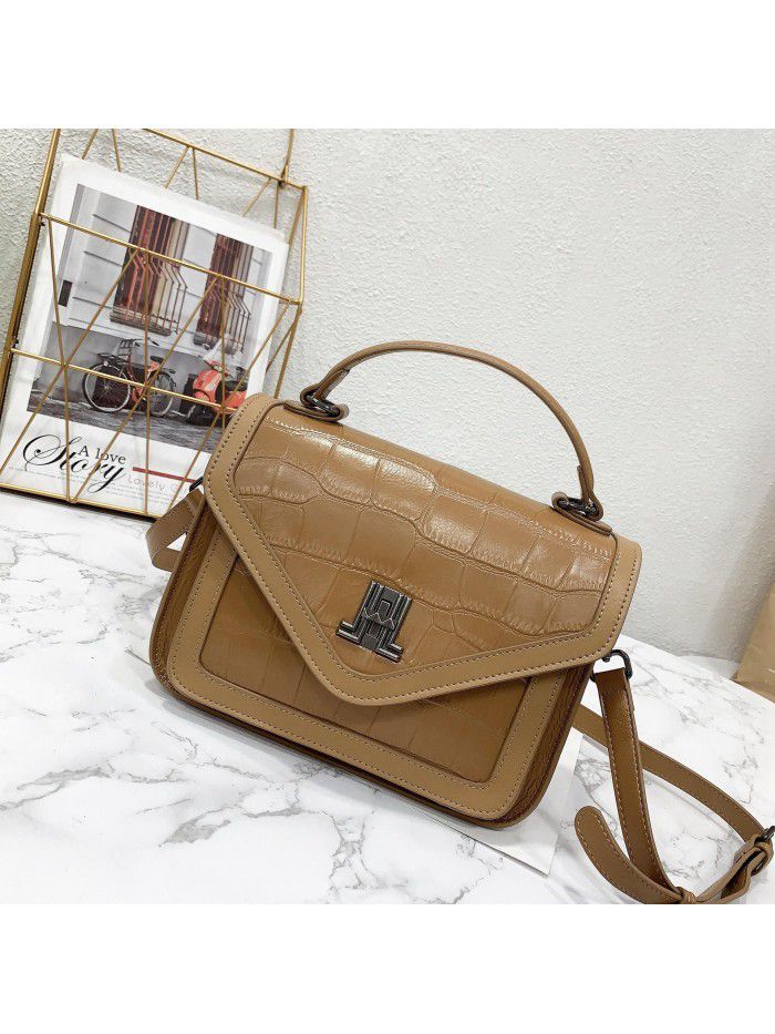  new leather women's bag crocodile pattern postman's bag head layer leather hand messenger bag versatile shoulder bag 9809