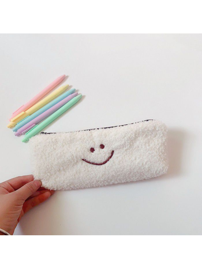 Kasumi Korea dinotaeng same healing smile embroidered lamb Plush pen bag simple stationery bag