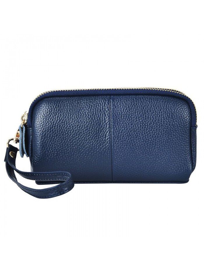 Head leather 2021 new double-layer lady's handbag Long Wallet multi-function litchi leather mobile phone bag