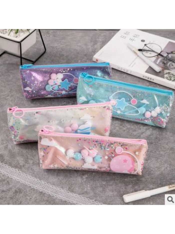 The story of the planet big triangle pencil case student large capacity make-up bag PVC transparent into the oil stars twinkle