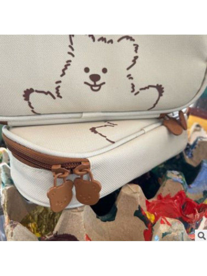 Korea ins high value student canvas pencil case cute bear large capacity stationery pencil case multi function storage bag
