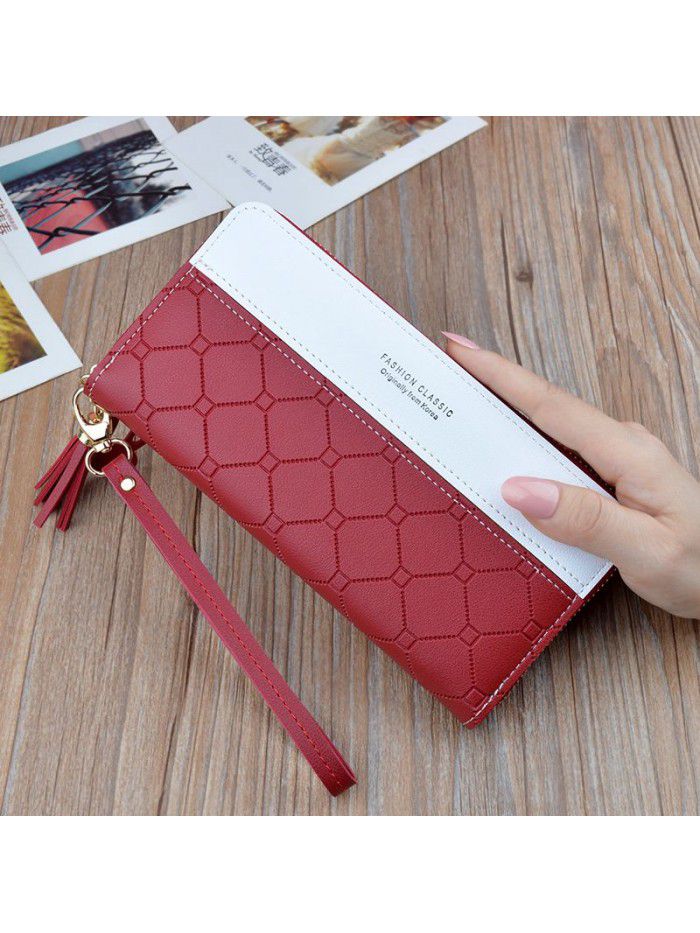  new handbag women's wallet women's long zipper tassel splicing embossed large capacity wallet mobile phone bag