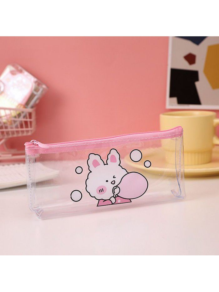 Pink students female pencil case Japanese transparent simple pencil case junior high school students pencil case pencil case