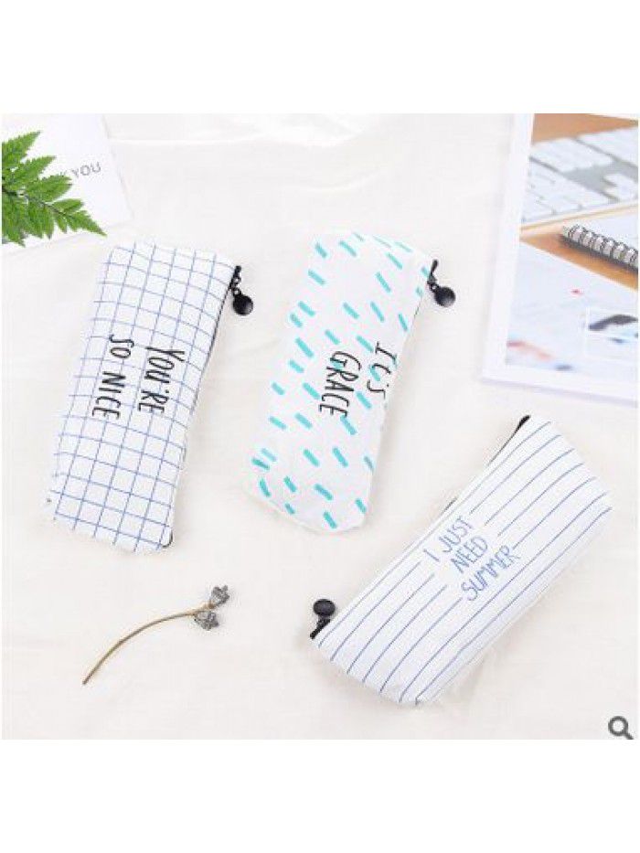 Korean creative Island blue canvas pencil case primary and secondary school students simple multi-functional large capacity pencil bag stationery