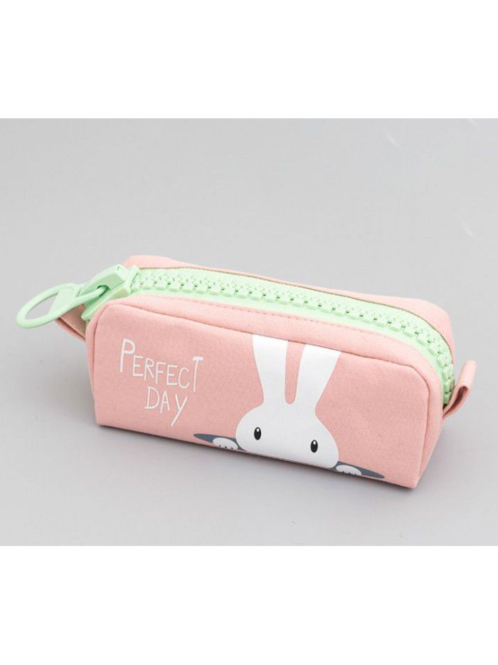 Large capacity zipper pencil bag cute girl simple canvas Japanese stationery bag male junior high school students storage stationery bag