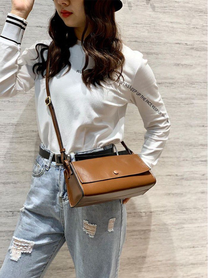 Imported top leather 2021 new simple and fashionable versatile women's leather Single Shoulder Messenger Bag 1996