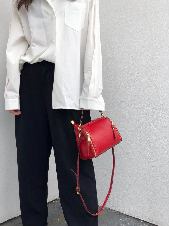 Net red fashion bucket bag 2021 new leather portable messenger bag women's single shoulder cowhide bag 8821