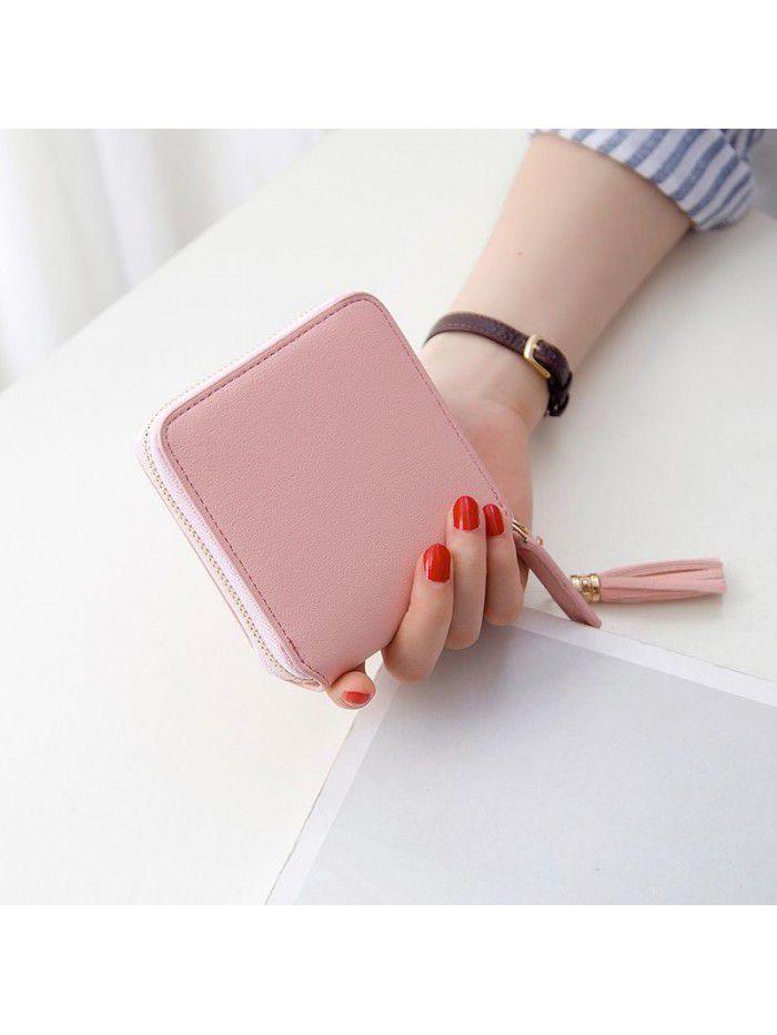 Cross border popular Japanese women's short wallet student square tassel small wallet women's zipper zero wallet