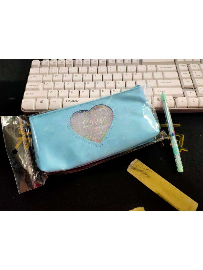 Korean ins laser love Japanese girl's heart contains Harajuku wind transparent pencil bag and little fresh girl's stationery bag