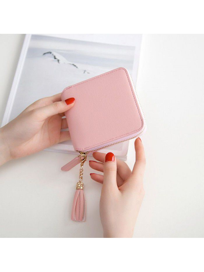 Cross border popular Japanese women's short wallet student square tassel small wallet women's zipper zero wallet