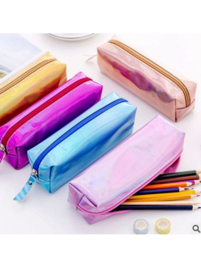 Japanese and Korean reflective cool laser pencil case cute girl student large capacity stationery case pencil case customized logo