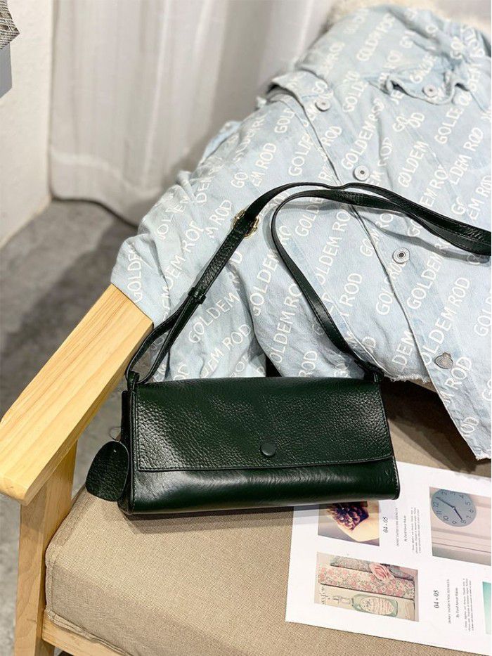 Imported top leather 2021 new simple and fashionable versatile women's leather Single Shoulder Messenger Bag 1996