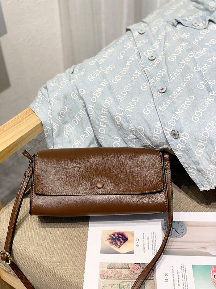 Imported top leather 2021 new simple and fashionable versatile women's leather Single Shoulder Messenger Bag 1996