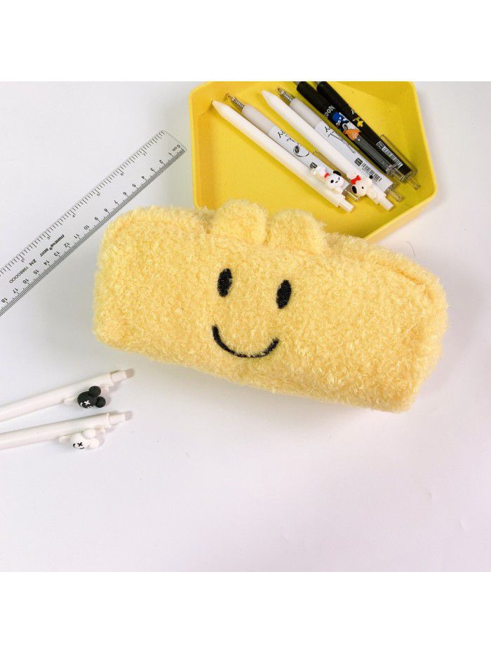 Japanese cute girl heart Plush smile pencil case large capacity stationery bag for high school students