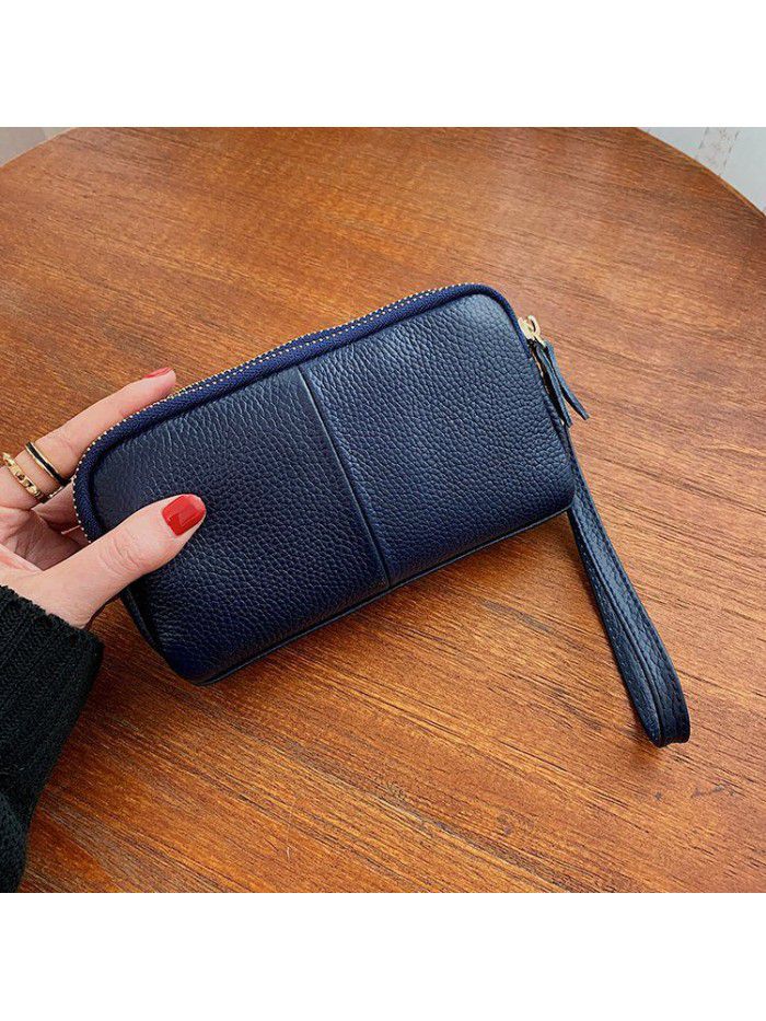 Head leather 2021 new double-layer lady's handbag Long Wallet multi-function litchi leather mobile phone bag